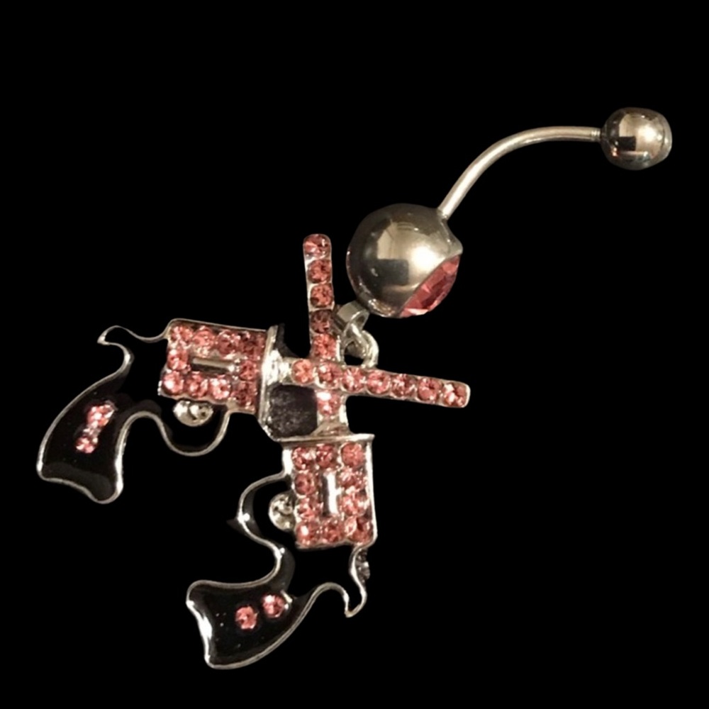 Wild west pink rhinestone Surgical steel belly button ring NWT